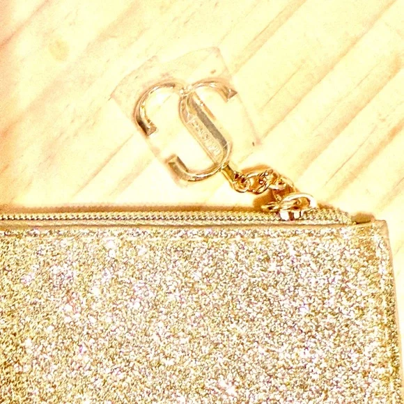 Jimmy Choo, NWT, Parfums Mini Gold Sparkling Glitter Credit Card or Coin Pouch. - Picture 5 of 6
